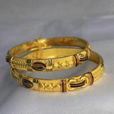 Leaf Motif Meenakari Gold Bangles