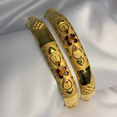 Floral Meenakari Gold Bangles