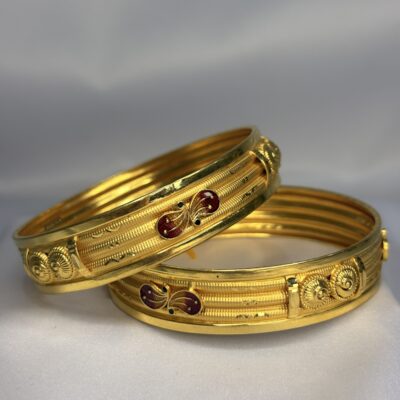 Floral Polki Ruby Gold Kada Bangle